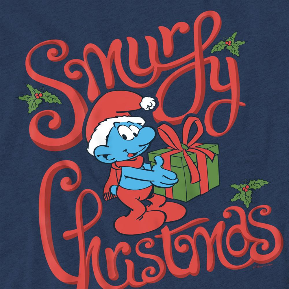 Navy - Side - The Smurfs Unisex Adult Smurfy Christmas Gift Wrap T-Shirt