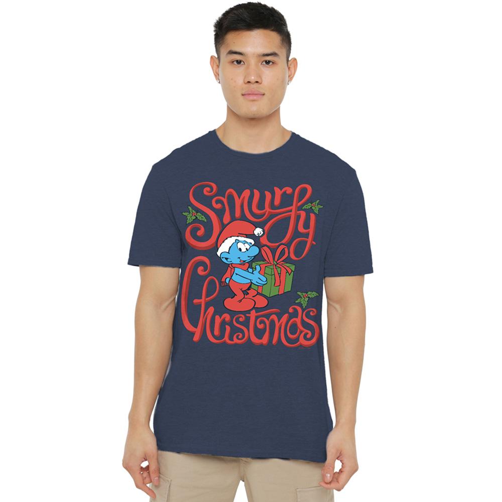 Navy - Lifestyle - The Smurfs Unisex Adult Smurfy Christmas Gift Wrap T-Shirt