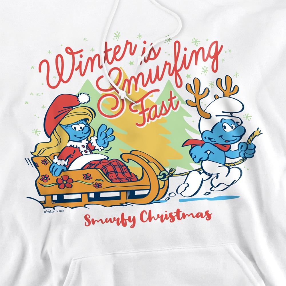 White - Side - The Smurfs Unisex Adult Winter Is Smurfing Fast Smurfette Christmas Hoodie