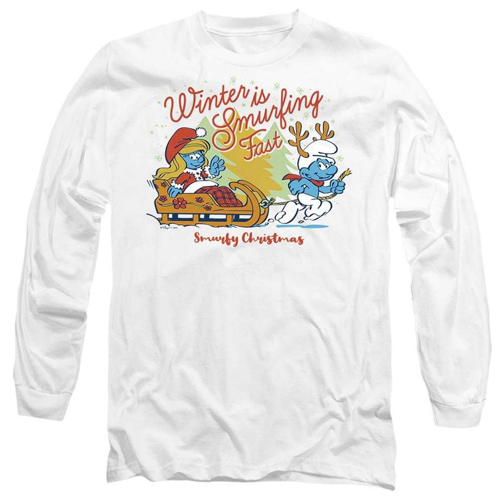 White - Front - The Smurfs Unisex Adult Winter Is Smurfing Fast Long-Sleeved T-Shirt