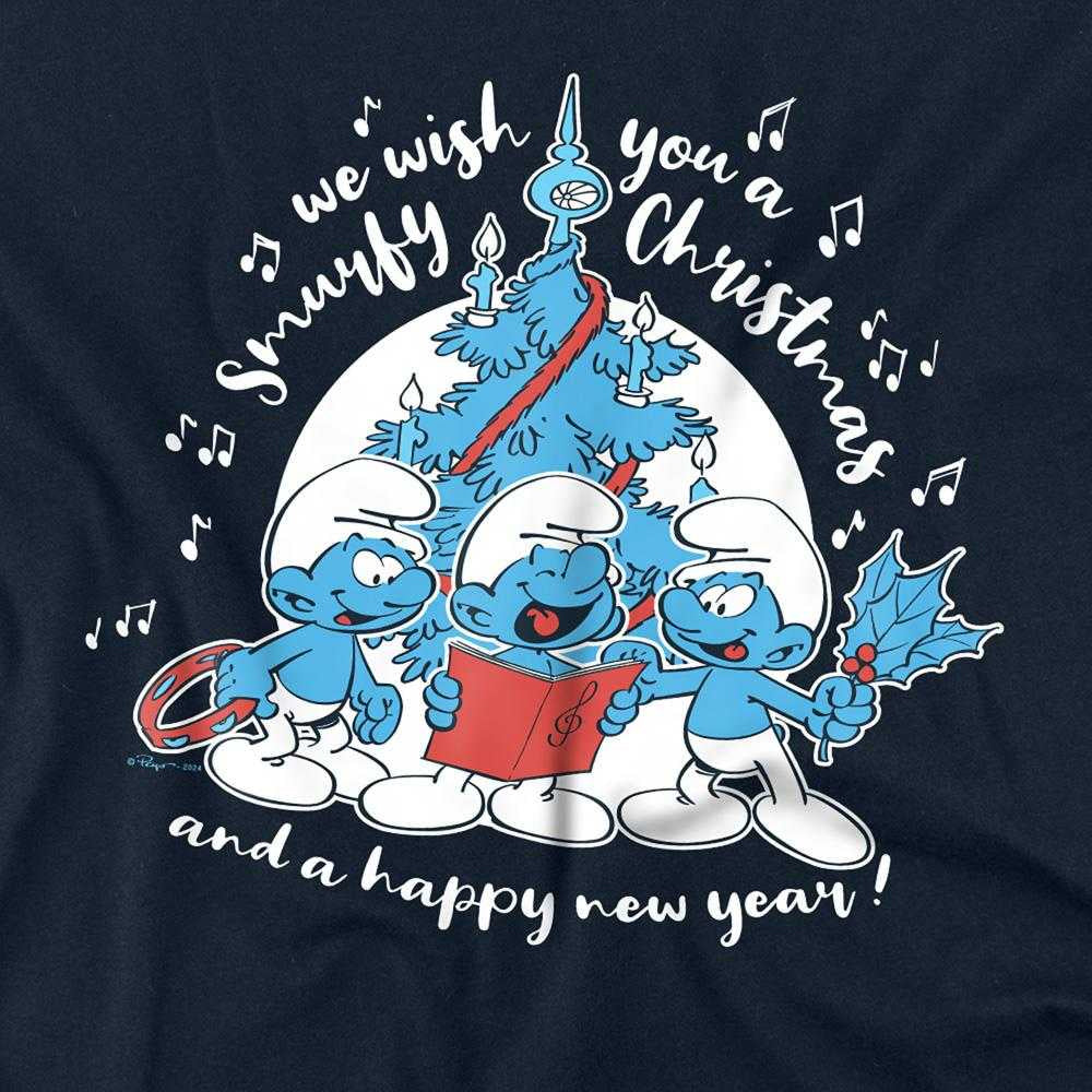 Navy - Side - The Smurfs Unisex Adult Smurfy Christmas Carols Long-Sleeved T-Shirt