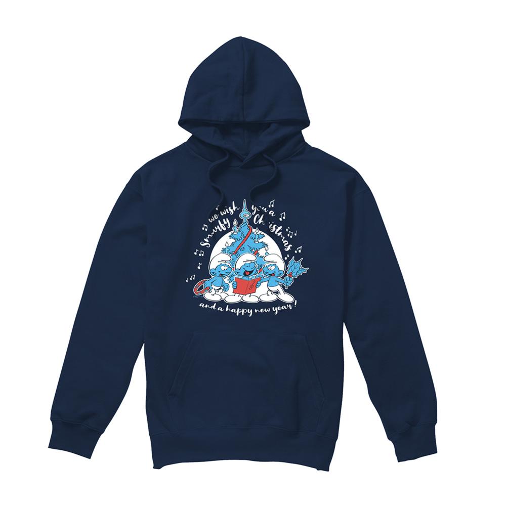 Navy - Front - The Smurfs Unisex Adult Carol Christmas Hoodie