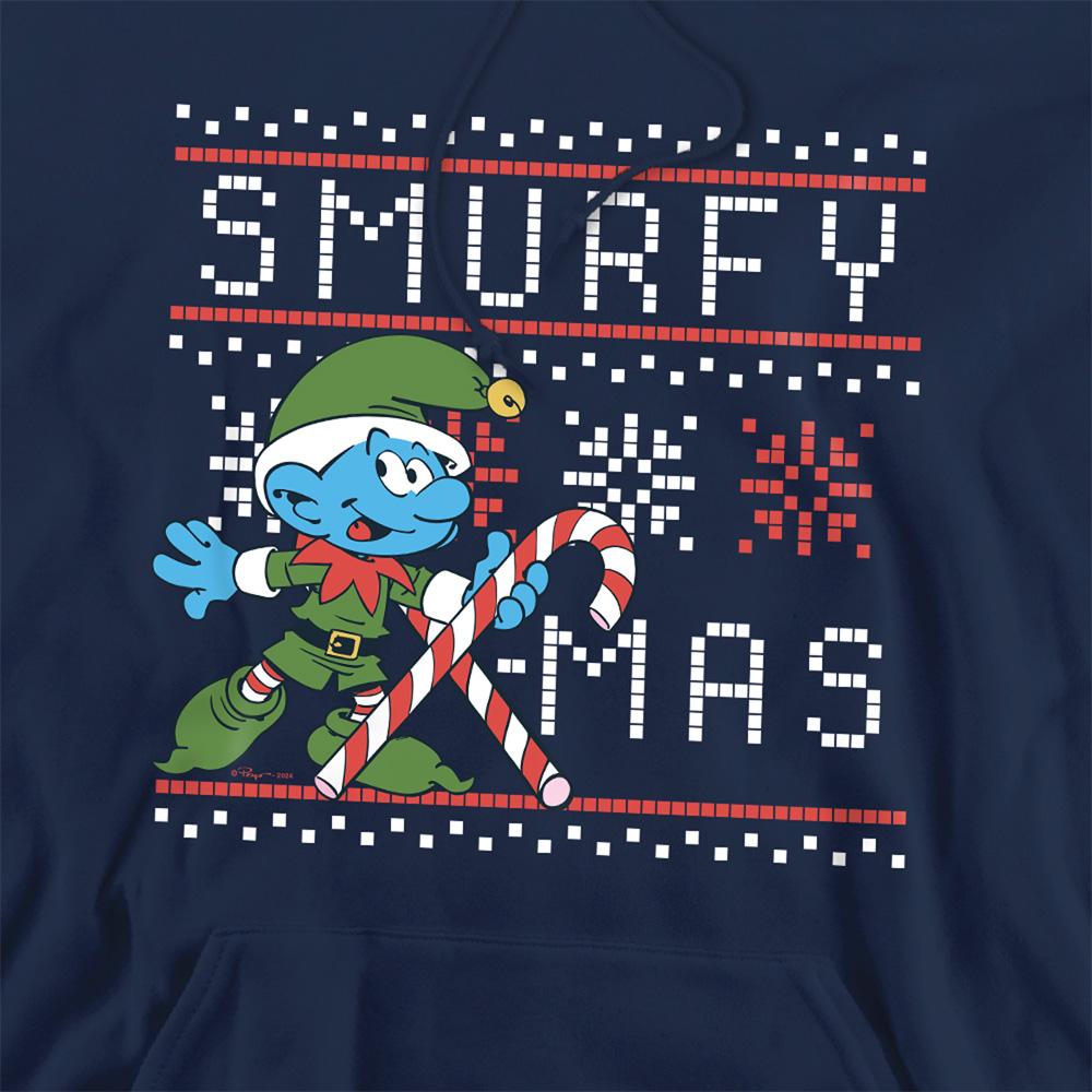 Navy - Side - The Smurfs Unisex Adult Vanity Smurf Candy Cane Christmas Hoodie