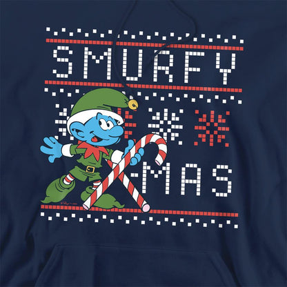 Navy - Side - The Smurfs Unisex Adult Vanity Smurf Candy Cane Christmas Hoodie