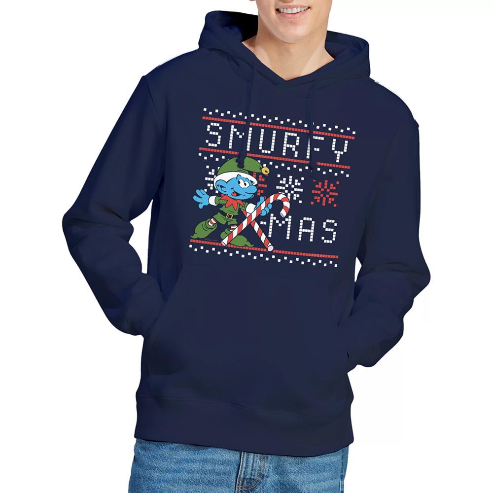 Navy - Lifestyle - The Smurfs Unisex Adult Vanity Smurf Candy Cane Christmas Hoodie