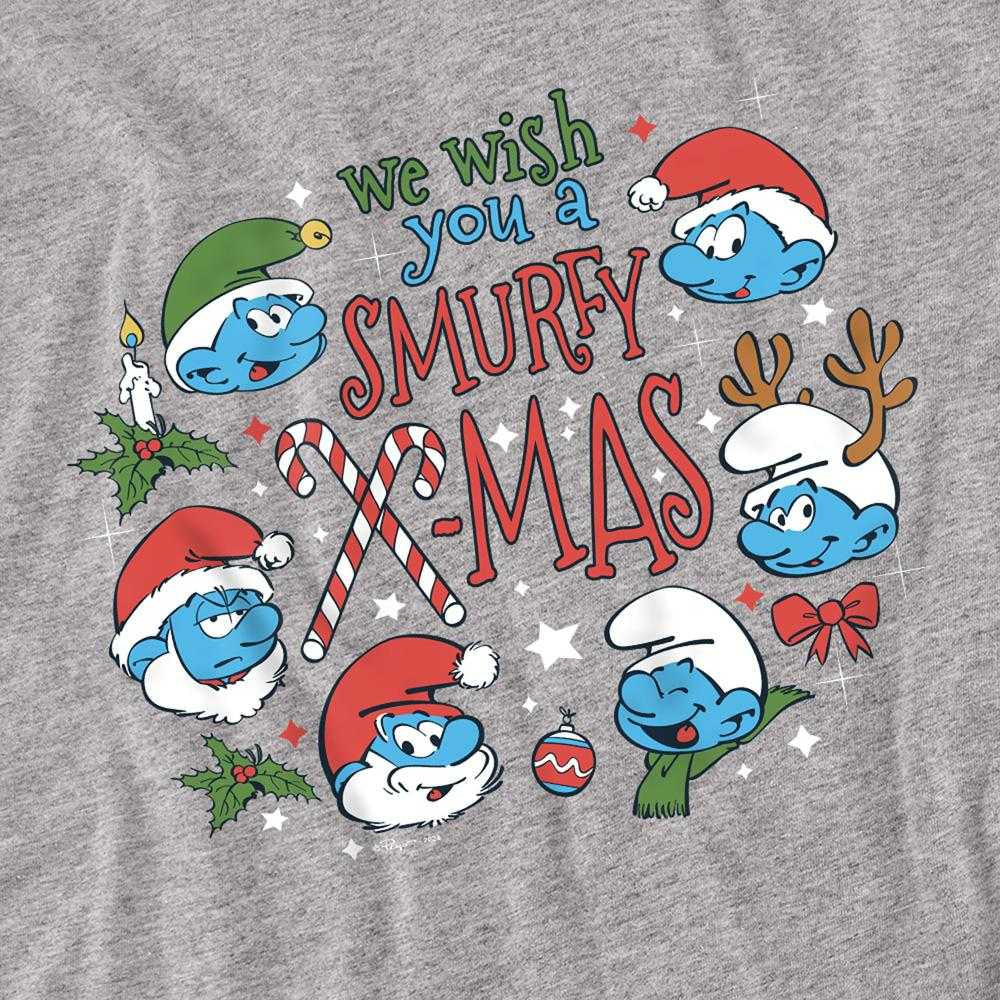 Athletic Heather - Side - The Smurfs Unisex Adult We Wish You A Smurfy Christmas Heather Long-Sleeved T-Shirt