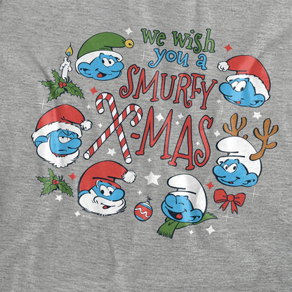 Athletic Heather - Side - The Smurfs Womens-Ladies We Wish You A Smurfy Christmas Heather T-Shirt