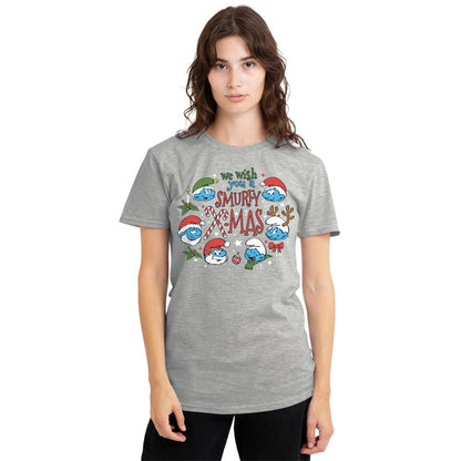 Athletic Heather - Lifestyle - The Smurfs Womens-Ladies We Wish You A Smurfy Christmas Heather T-Shirt
