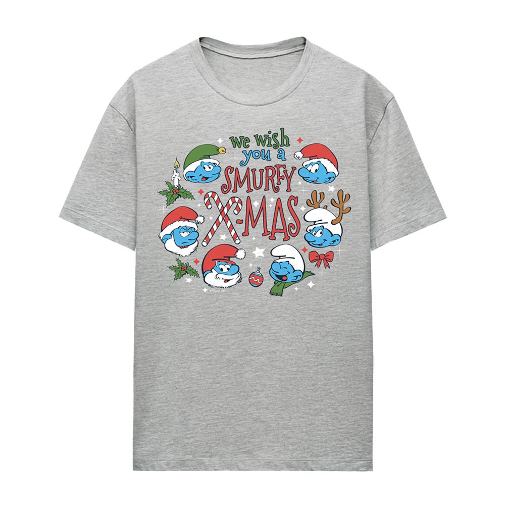 Athletic Heather - Front - The Smurfs Womens-Ladies We Wish You A Smurfy Christmas Heather T-Shirt