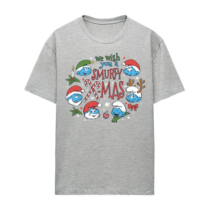 Athletic Heather - Front - The Smurfs Womens-Ladies We Wish You A Smurfy Christmas Heather T-Shirt
