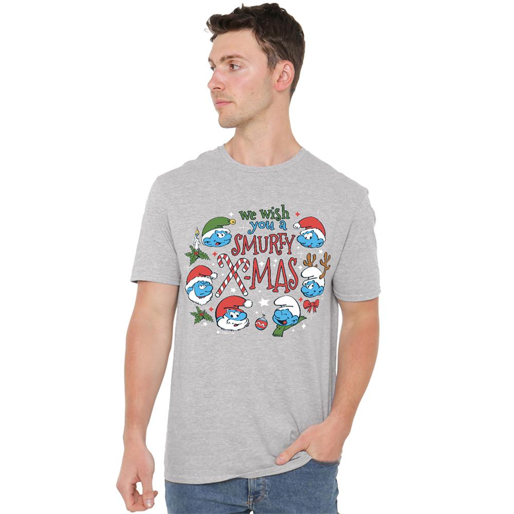 Athletic Heather - Lifestyle - The Smurfs Unisex Adult We Wish You A Smurfy Christmas Heather T-Shirt