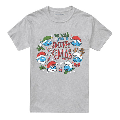 Athletic Heather - Front - The Smurfs Unisex Adult We Wish You A Smurfy Christmas Heather T-Shirt