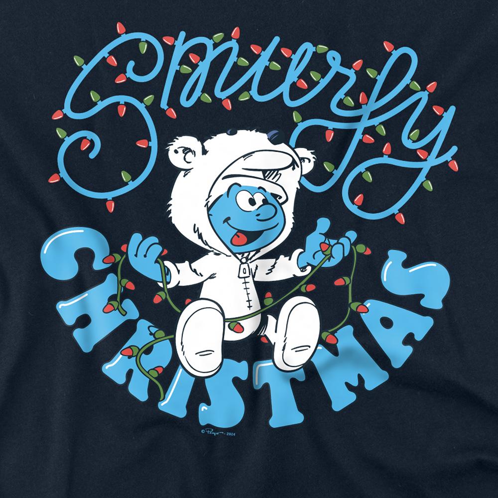 Navy - Side - The Smurfs Unisex Adult Smurfy Christmas Baby Smurf Long-Sleeved T-Shirt