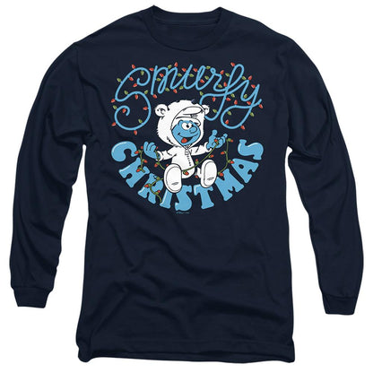Navy - Front - The Smurfs Unisex Adult Smurfy Christmas Baby Smurf Long-Sleeved T-Shirt