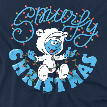 Navy - Side - The Smurfs Unisex Adult Smurfy Christmas Baby Smurf T-Shirt