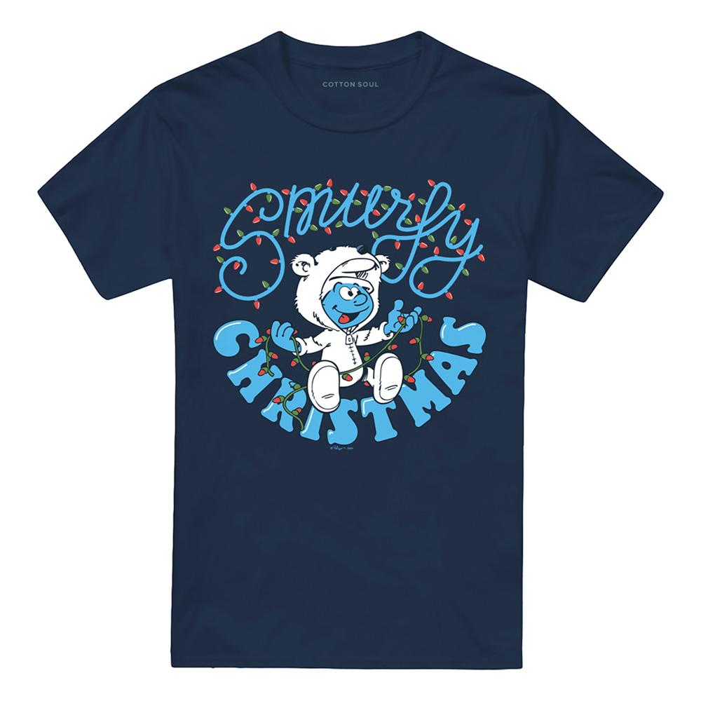 Navy - Front - The Smurfs Unisex Adult Smurfy Christmas Baby Smurf T-Shirt