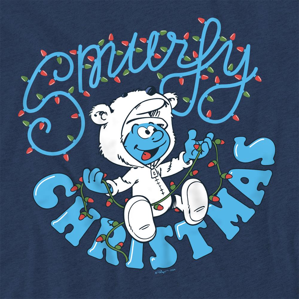 Navy - Side - The Smurfs Unisex Adult Smurfy Christmas Baby Smurf T-Shirt