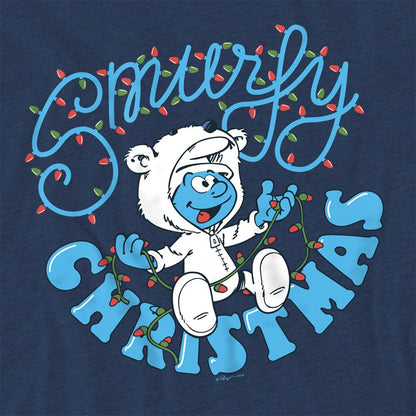 Navy - Side - The Smurfs Unisex Adult Smurfy Christmas Baby Smurf T-Shirt