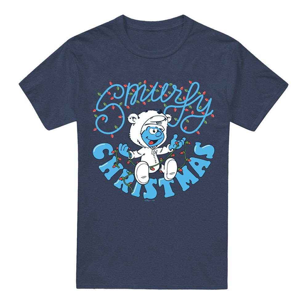 Navy - Front - The Smurfs Unisex Adult Smurfy Christmas Baby Smurf T-Shirt
