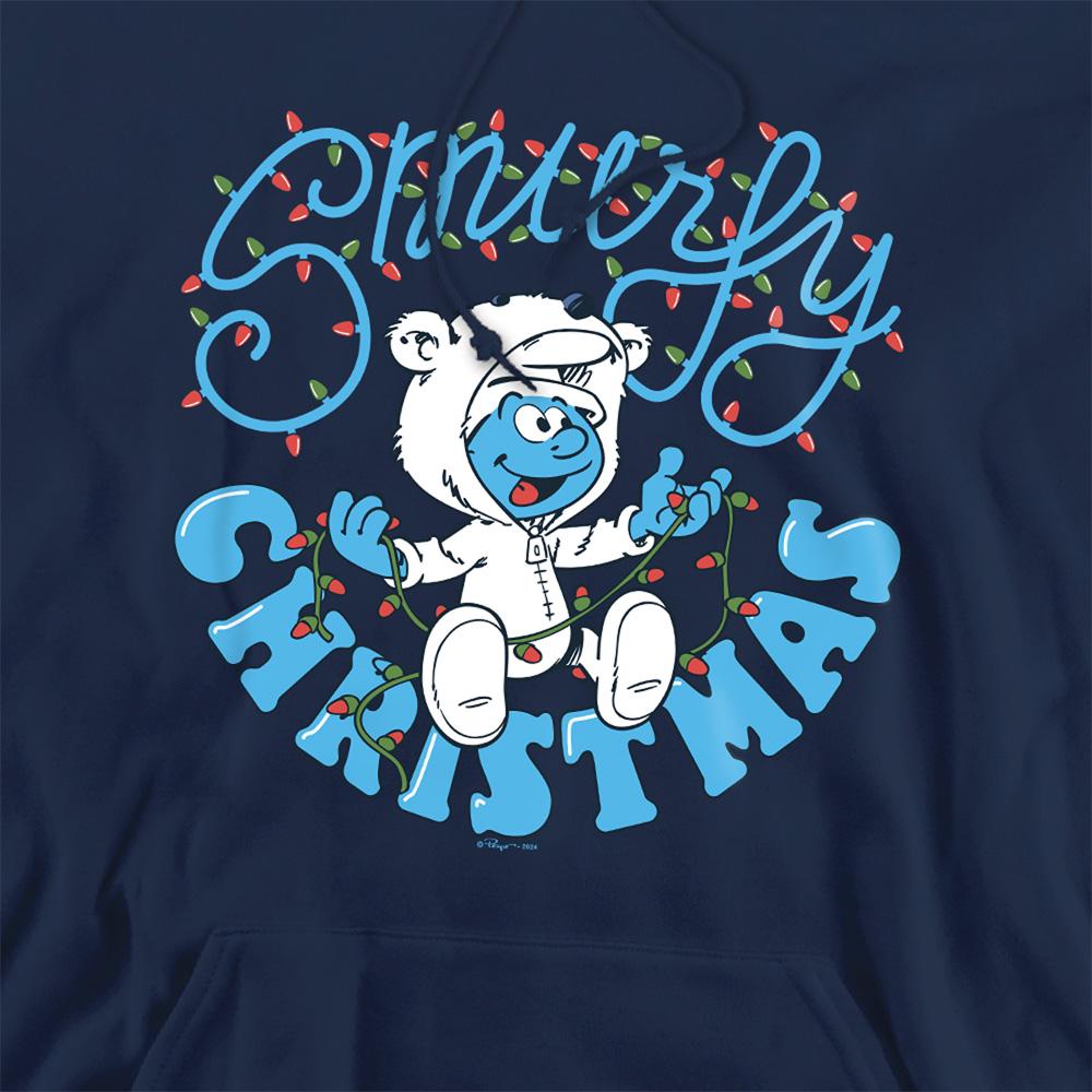 Navy - Side - The Smurfs Unisex Adult Baby Smurf Christmas Hoodie