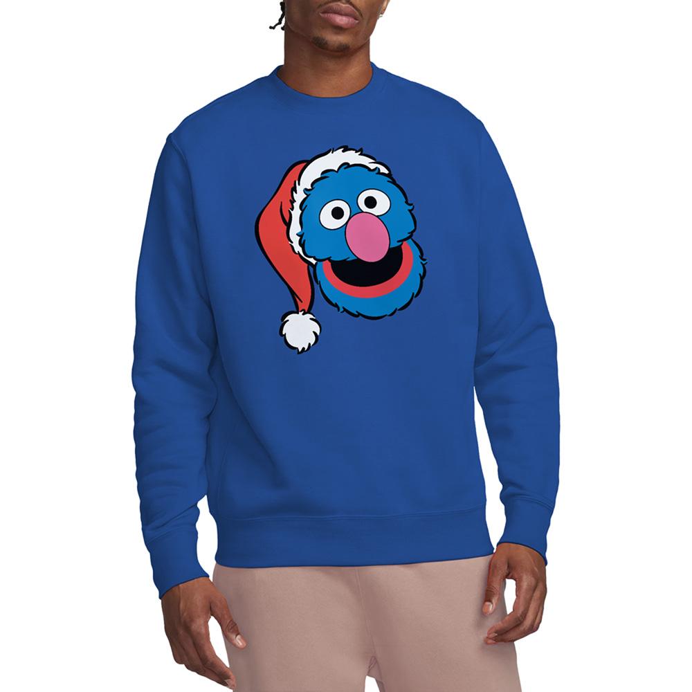 Royal Blue - Lifestyle - Sesame Street Unisex Adult Grover Santa Hat Christmas Sweatshirt