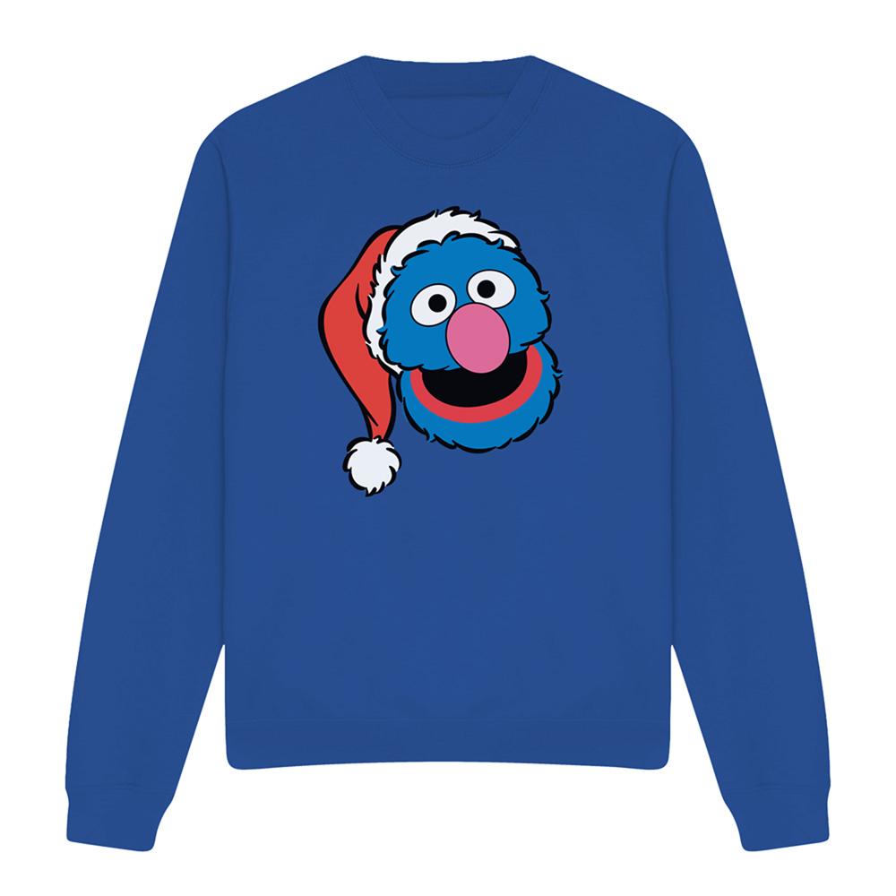 Royal Blue - Front - Sesame Street Unisex Adult Grover Santa Hat Christmas Sweatshirt