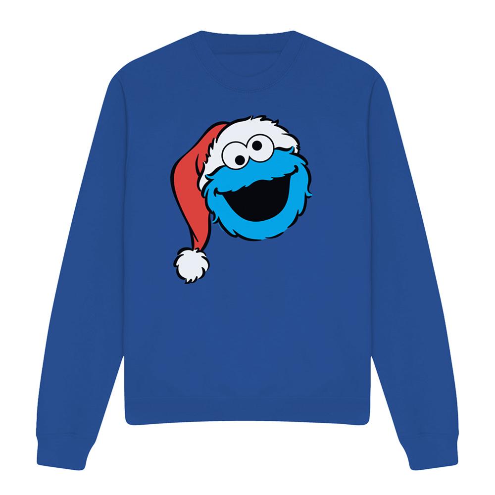 Royal Blue - Front - Sesame Street Unisex Adult Cookie Monster Santa Hat Christmas Sweatshirt