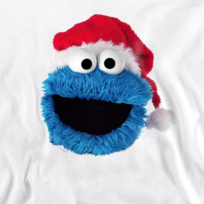 White - Side - Sesame Street Unisex Adult Cookie Monster Hat Christmas Sweatshirt