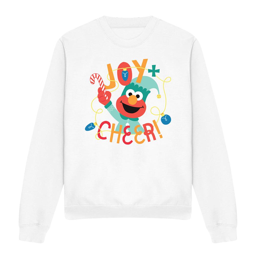 White - Front - Sesame Street Unisex Adult Joy And Cheer With Elmo Christmas Sweatshirt