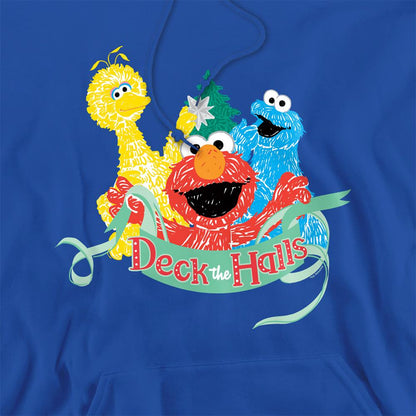 Royal Blue - Side - Sesame Street Unisex Adult Deck The Halls Christmas Hoodie