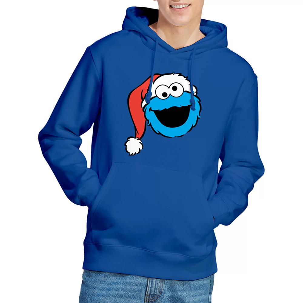 Royal Blue - Side - Sesame Street Unisex Adult Cookie Monster Santa Hat Christmas Hoodie