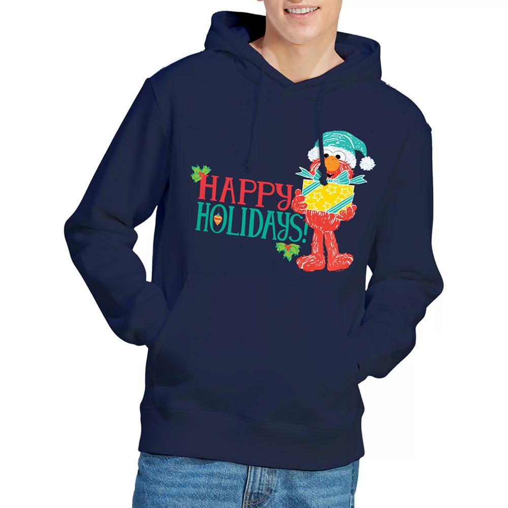 Navy - Side - Sesame Street Unisex Adult Happy Holidays Elmo Christmas Hoodie