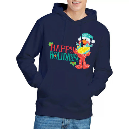 Navy - Side - Sesame Street Unisex Adult Happy Holidays Elmo Christmas Hoodie