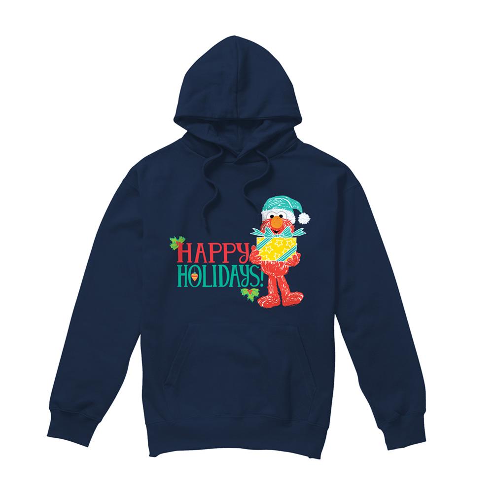 Navy - Front - Sesame Street Unisex Adult Happy Holidays Elmo Christmas Hoodie