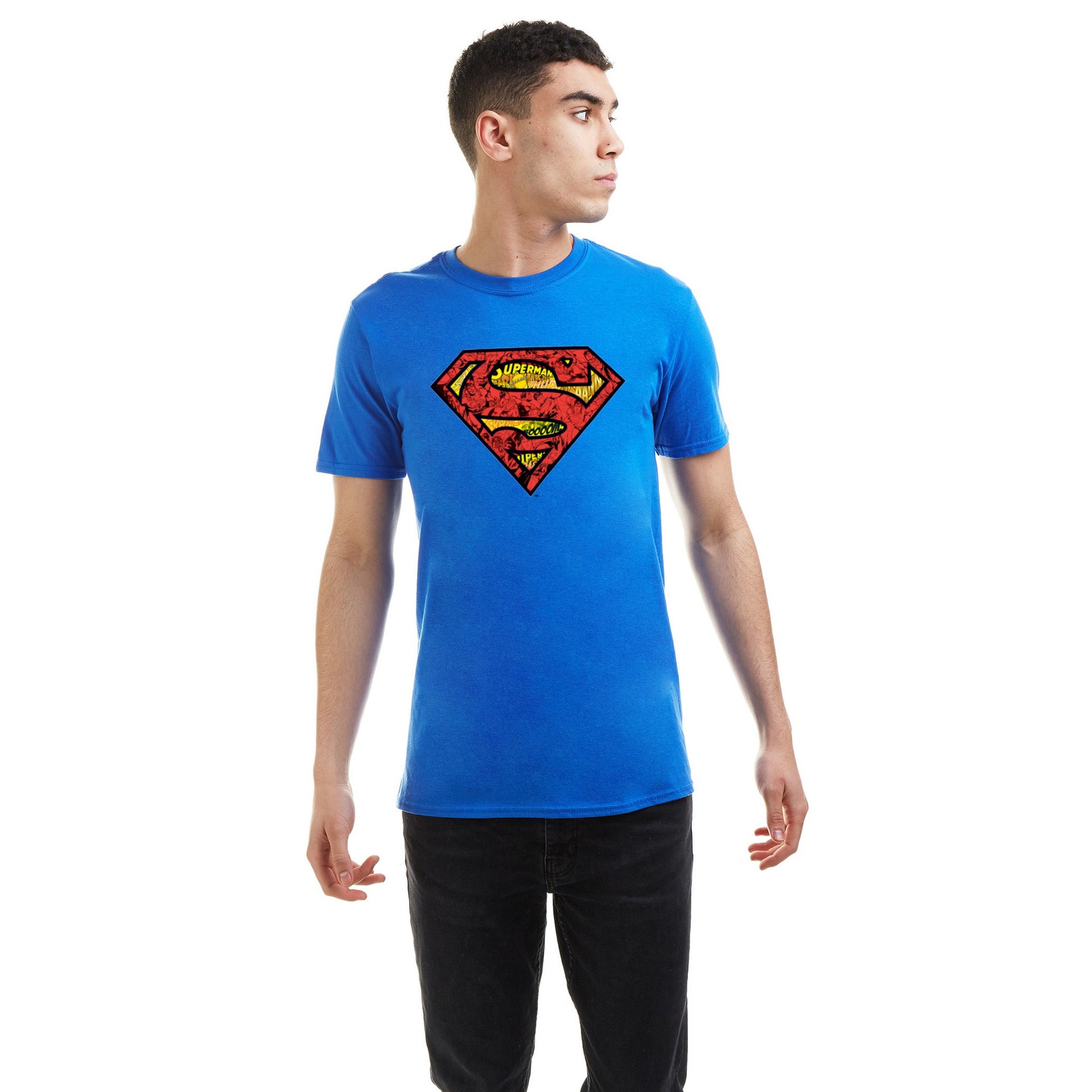 Royal Blue - Side - Superman Mens Comic Collage T-Shirt