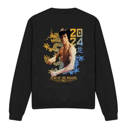 Black - Front - Bruce Lee Unisex Adult Year Of The Dragon Two Tone Sweatshirt