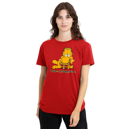 Red - Back - Garfield Womens-Ladies Happy Face T-Shirt