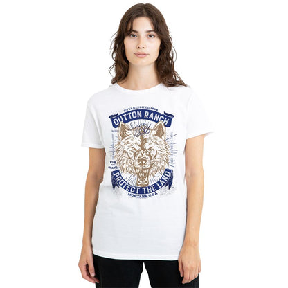 White - Back - Yellowstone Womens-Ladies Protect The Land Wolf T-Shirt