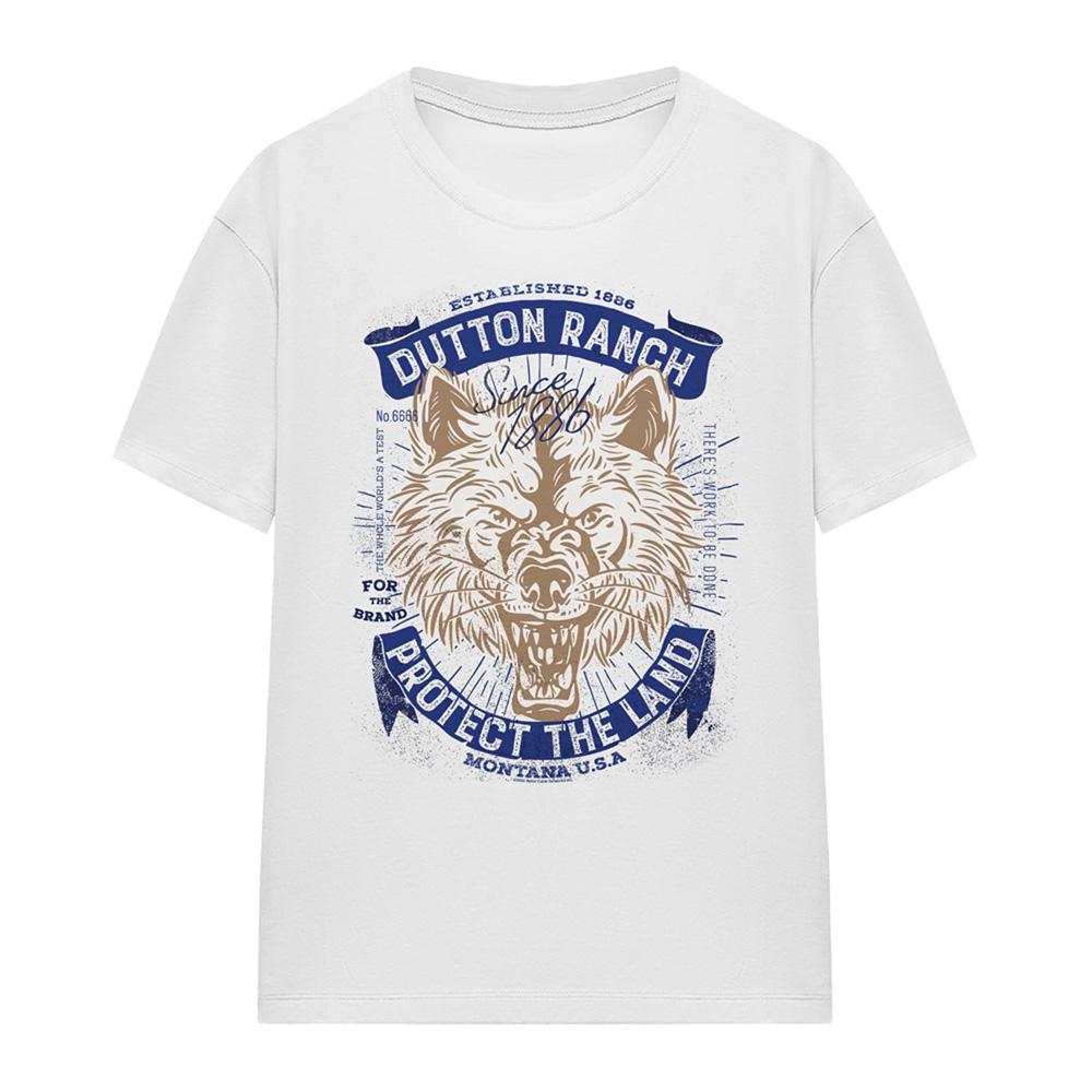 White - Front - Yellowstone Womens-Ladies Protect The Land Wolf T-Shirt