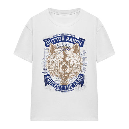 White - Front - Yellowstone Womens-Ladies Protect The Land Wolf T-Shirt