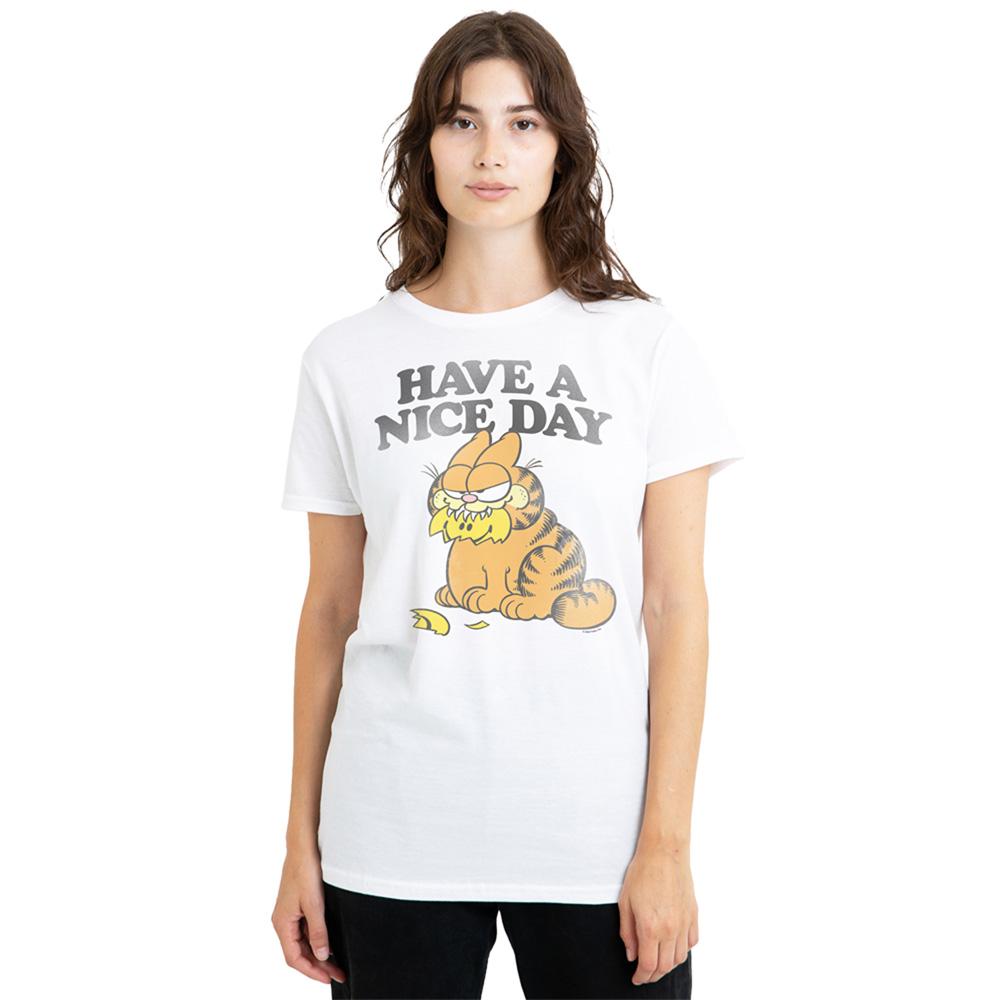 White - Back - Garfield Womens-Ladies Have A Nice Day T-Shirt