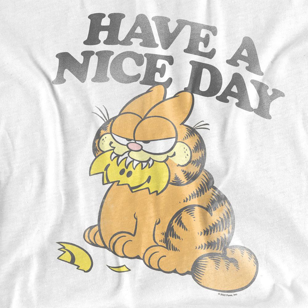 White - Side - Garfield Womens-Ladies Have A Nice Day T-Shirt