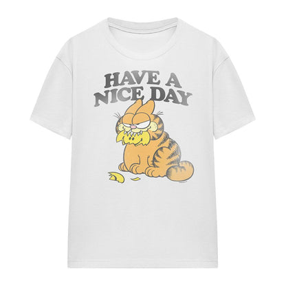 White - Front - Garfield Womens-Ladies Have A Nice Day T-Shirt