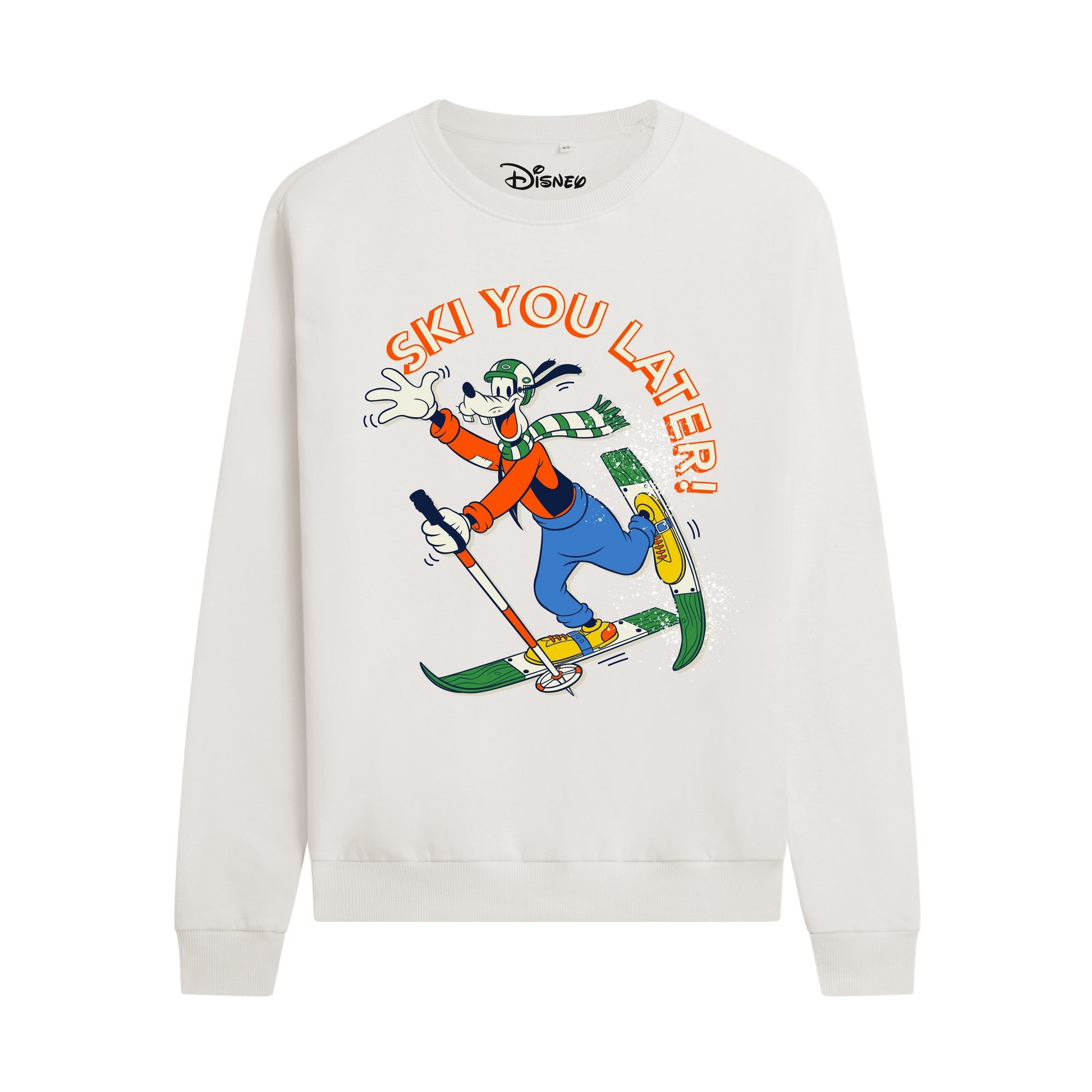Stone - Front - Disney Womens-Ladies Ski You Later! Goofy Crew Neck Sweatshirt
