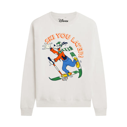 Stone - Front - Disney Womens-Ladies Ski You Later! Goofy Crew Neck Sweatshirt