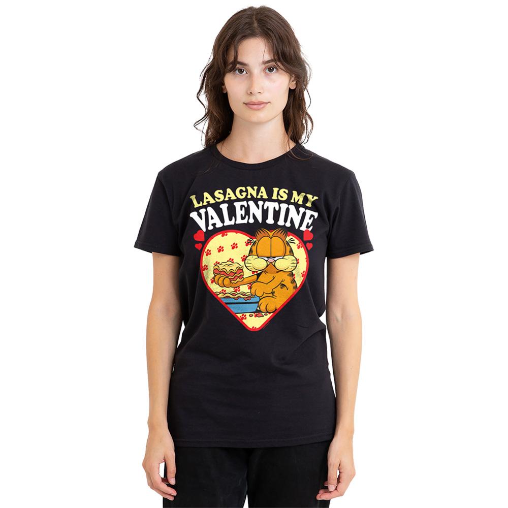 Black - Back - Garfield Womens-Ladies Lasagna Is My Valentine T-Shirt