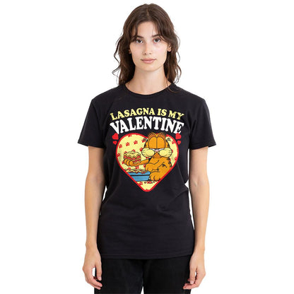 Black - Back - Garfield Womens-Ladies Lasagna Is My Valentine T-Shirt