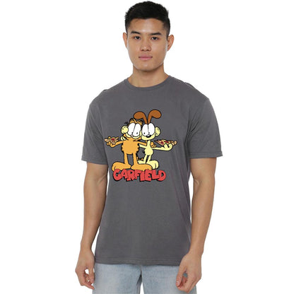 Charcoal - Back - Garfield Unisex Adult Odie Pizza T-Shirt