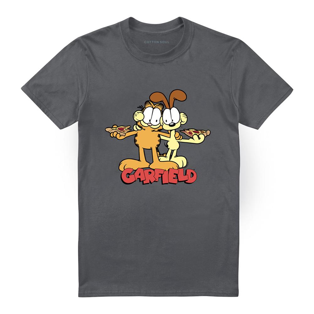 Charcoal - Front - Garfield Unisex Adult Odie Pizza T-Shirt