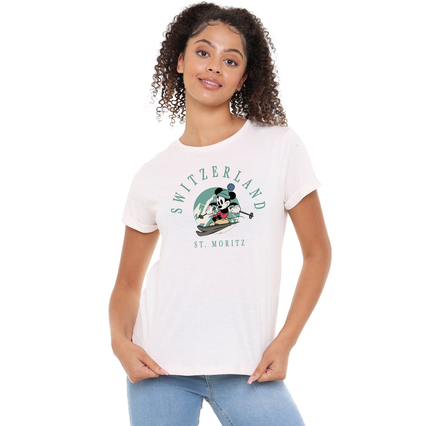 Vintage White - Side - Disney Womens-Ladies ST. Moritz Mickey Mouse T-Shirt